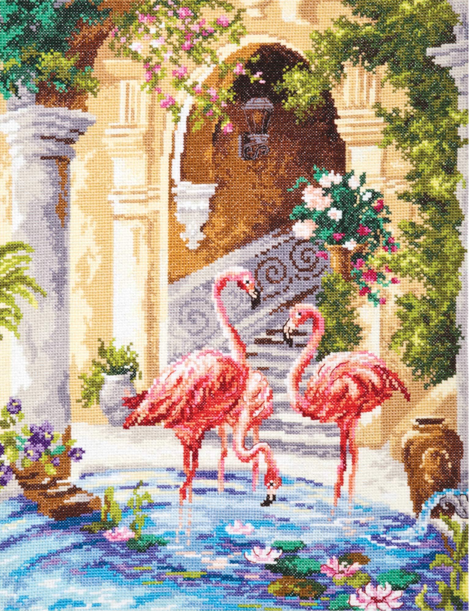 Wonderful needle counted cross stitch kit - "pink flamingos", 30x39 cm /12x16" wonderful needle, new, sealed