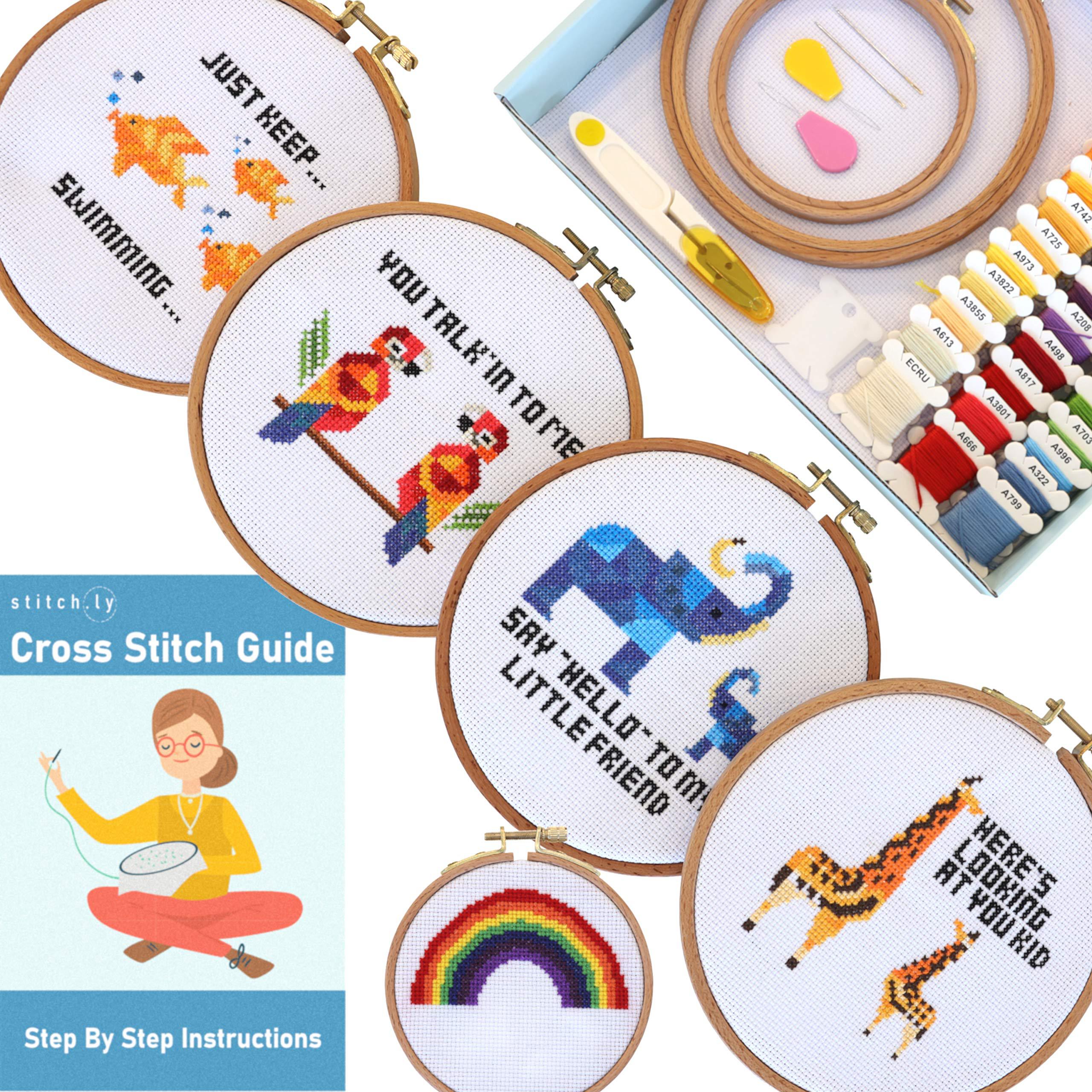 stitch.ly counted cross stitch kits for beginners - adults and kids. 6 cross  stitch patterns, including 1 stamped pattern. al