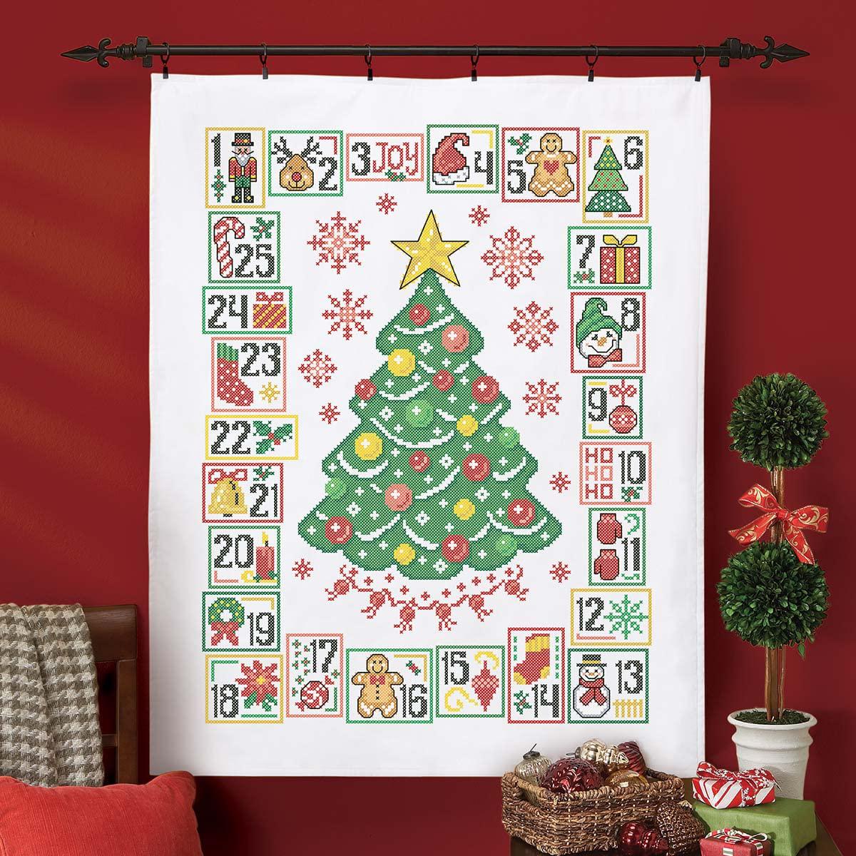 herrschners christmas countdown lap quilt top stamped cross-stitch kit