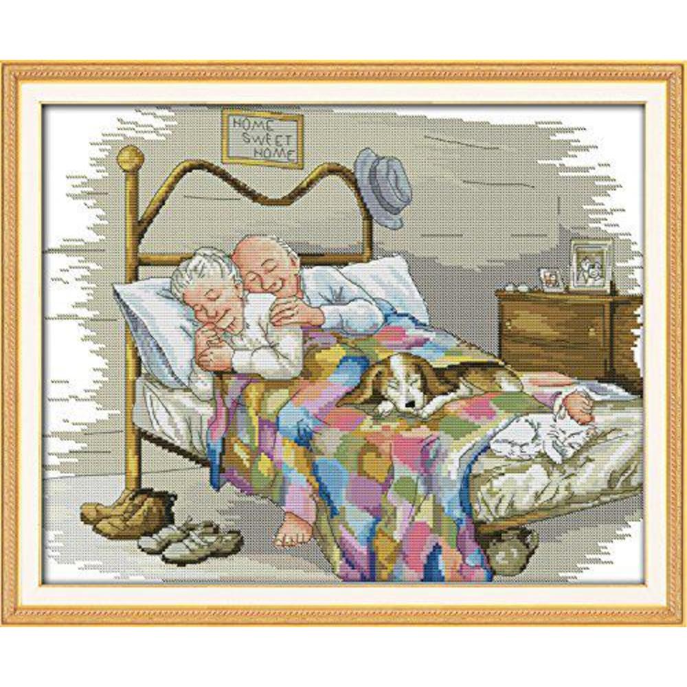 joy sunday 14ct counted cross stitch kits,unprinted dmc threads the old married couple embroidery kit needlework