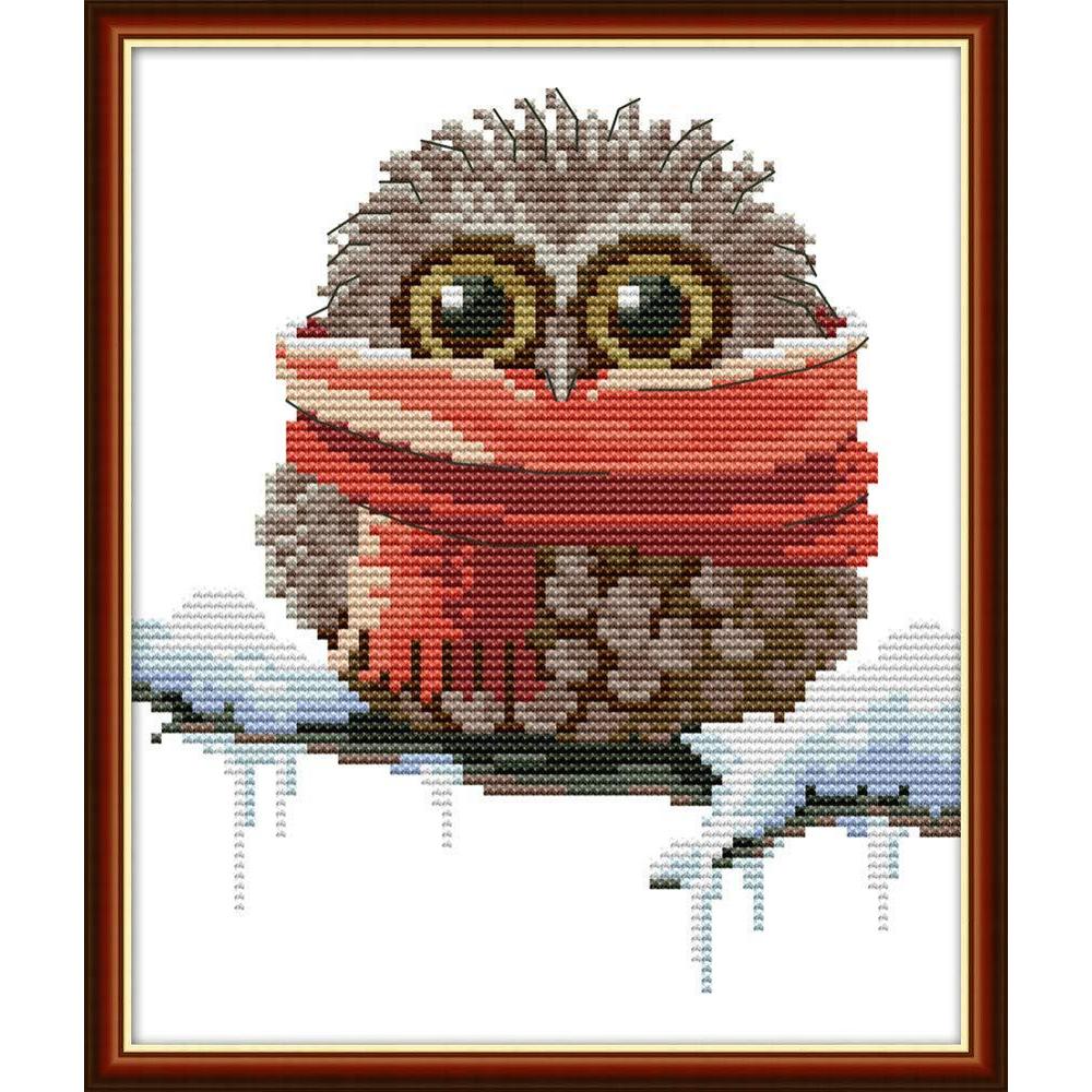 Awesocrafts cross stitch kits, awesocrafts owl scarf cute christmas winter easy patterns cross stitching embroidery kit supplies, stamped