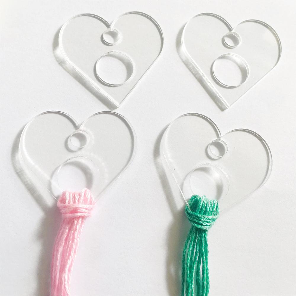 phocaea clear heart acrylic thread drops, acrylic floss drops, cross stitch tread bobbins organizers (20 pieces)