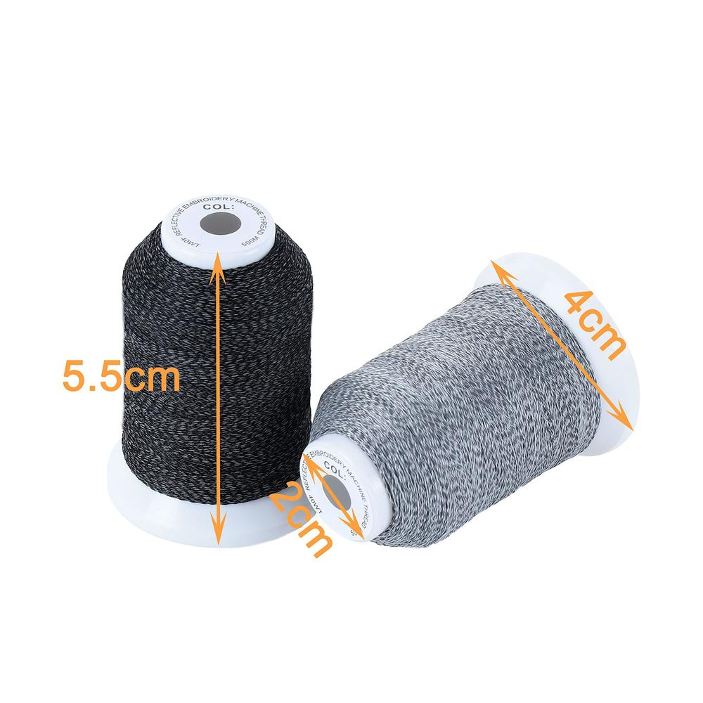 new brothread 4 spools reflective embroidery machine thread (3 white +1 black) 30wt 500m(550y) each spool for embroidery, qui