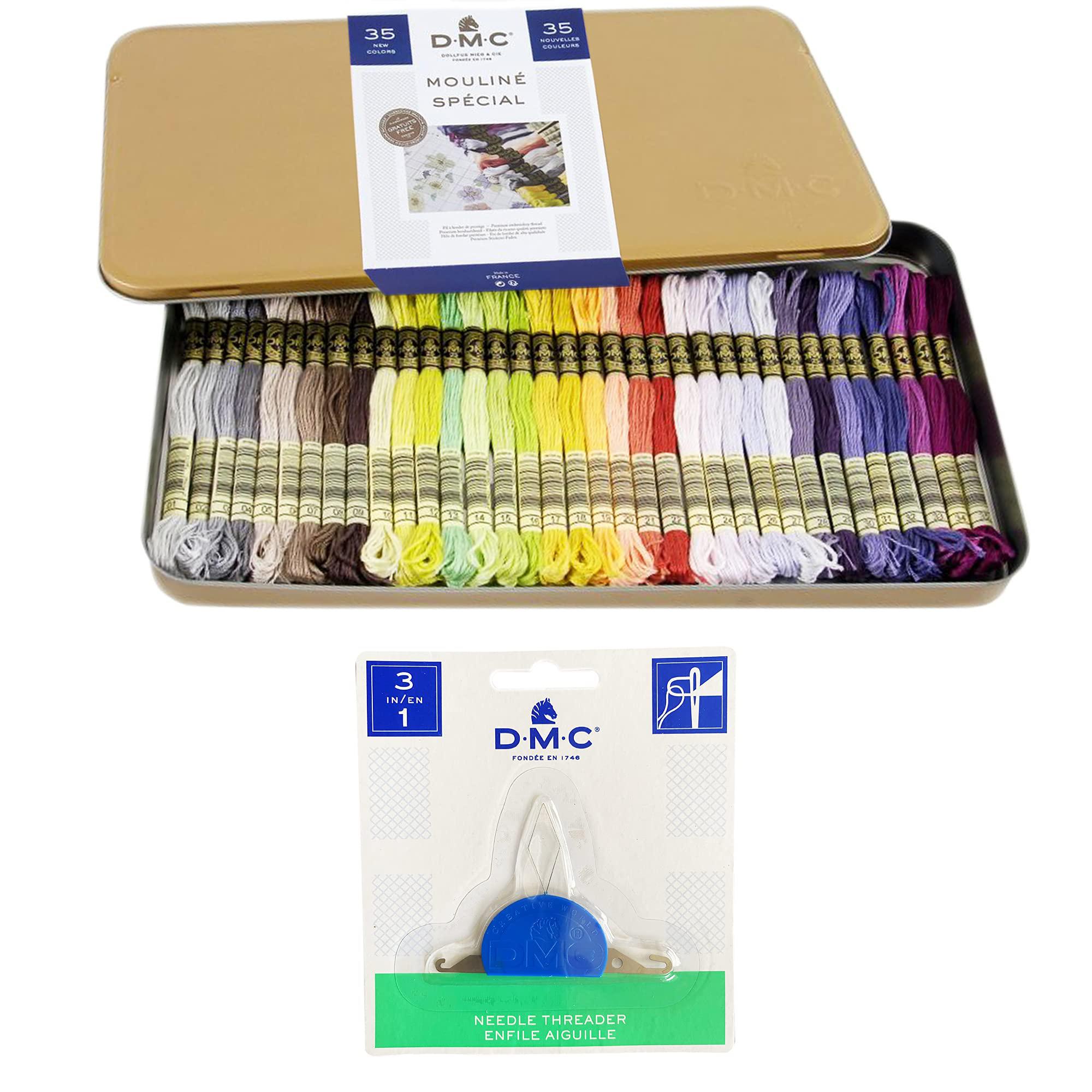 Charming Melodie dmc embroidery floss pack,35 colors assortment with  collector tin,dmc embroidery thread kit bundle with dmc needle threader.