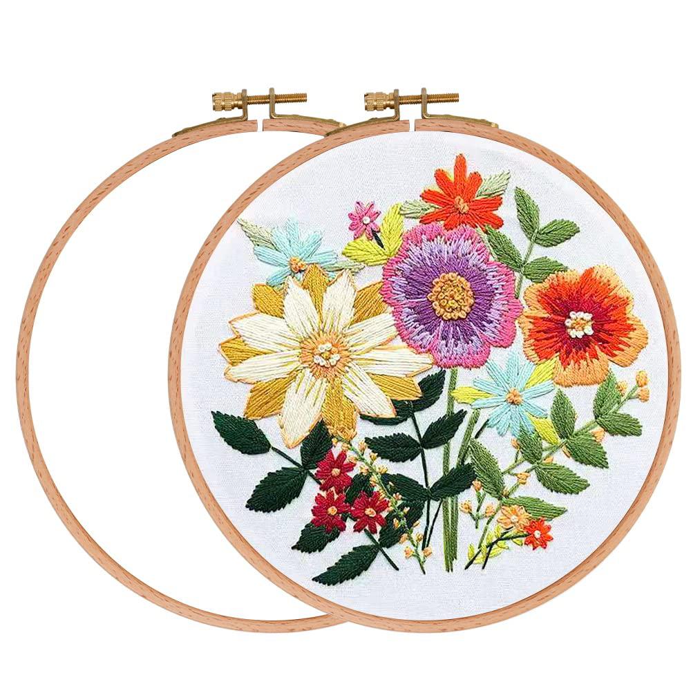 GuoFa wooden 7inch embroidery hoops,2 pieces natural beech wood embroidery  frame, decorative hanging cross stitch hoops frames for