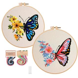 Konrisa konrisa embroidery starter kits with butterfly flower pattern, stamped  cross stitch kits for beginners adults diy sewing incl