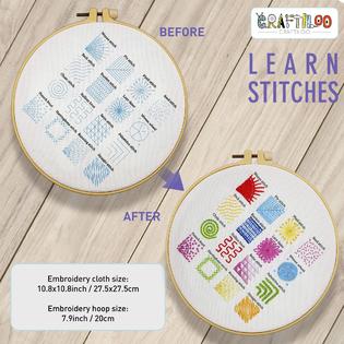 cRAFTILOO learn 30 stitches cat embroidery kit for beginners . beginner embroidery  kit with stamped embroidery patterns.