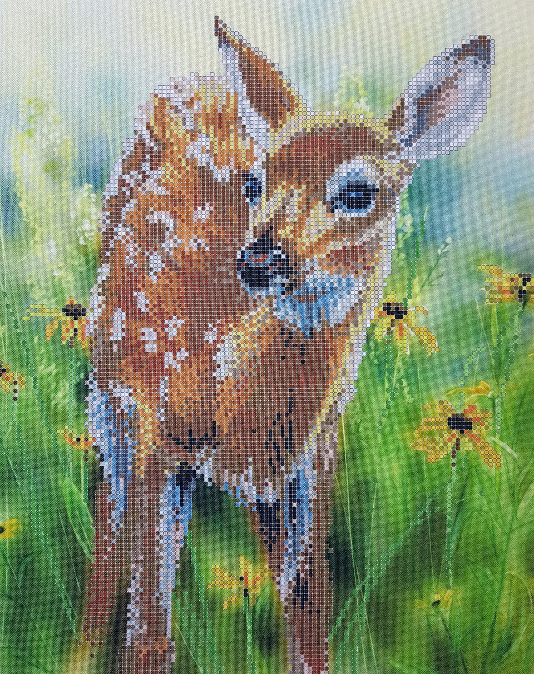 AllAboutEmbroideryUA bambi bead embroidery kit, deer needlepoint baby fawn, deer cross stitch, bambi embroidery pattern, fawn nursery decor, woodl