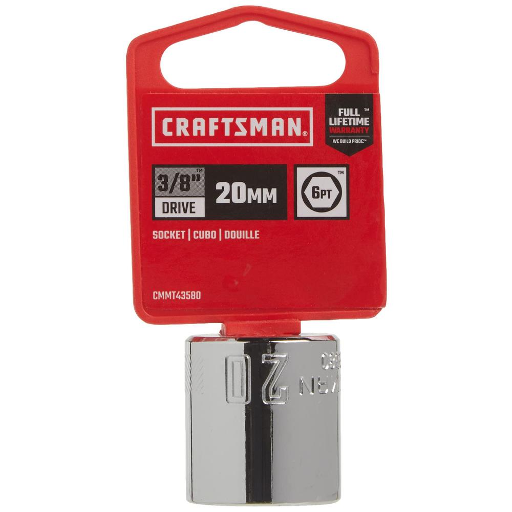 craftsman shallow socket, metric, 3/8-inch drive, 20mm, 6-point (cmmt43580)