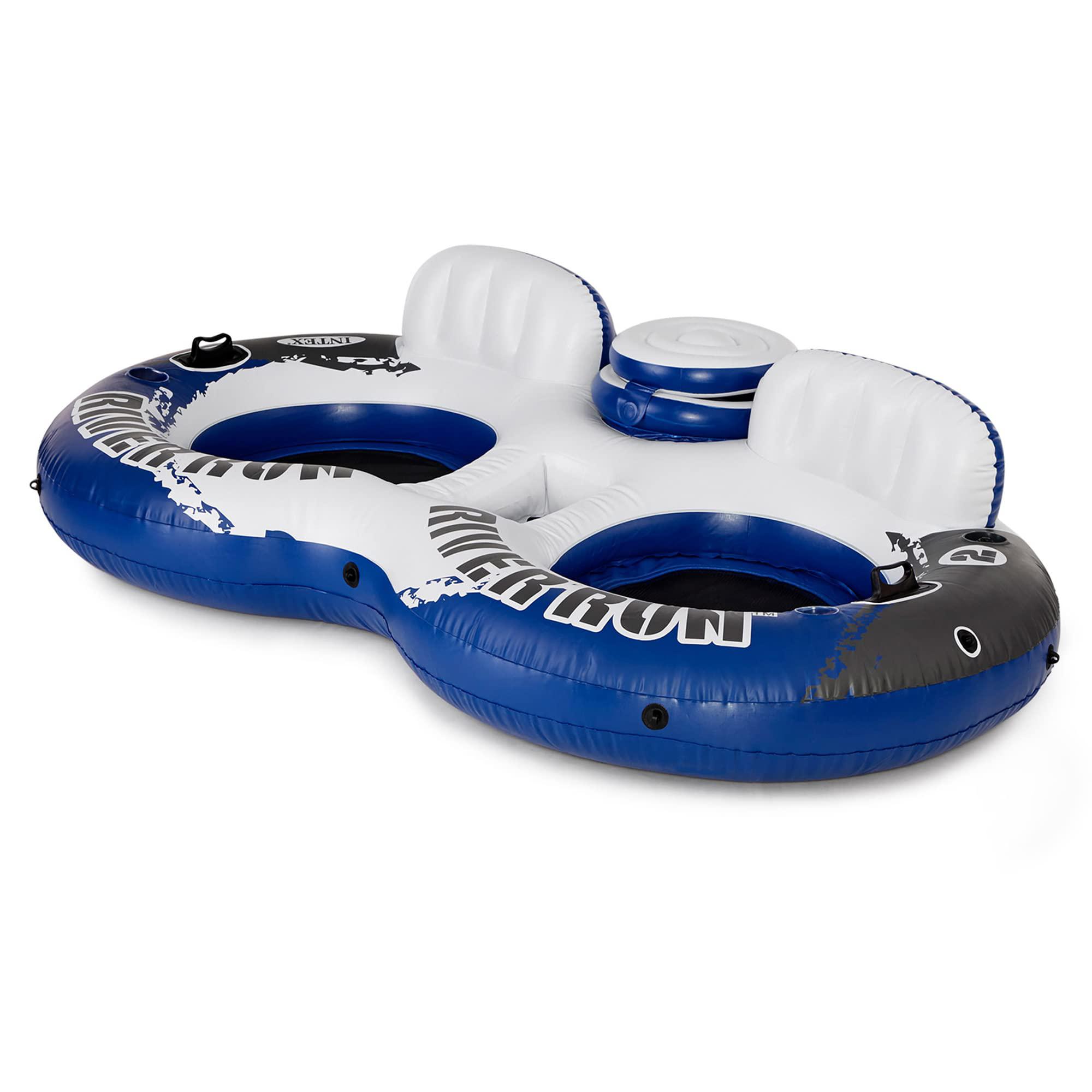 intex river run ii inflatable double rider inntertube with built-in cooler and cupholders with river run i single floating wa