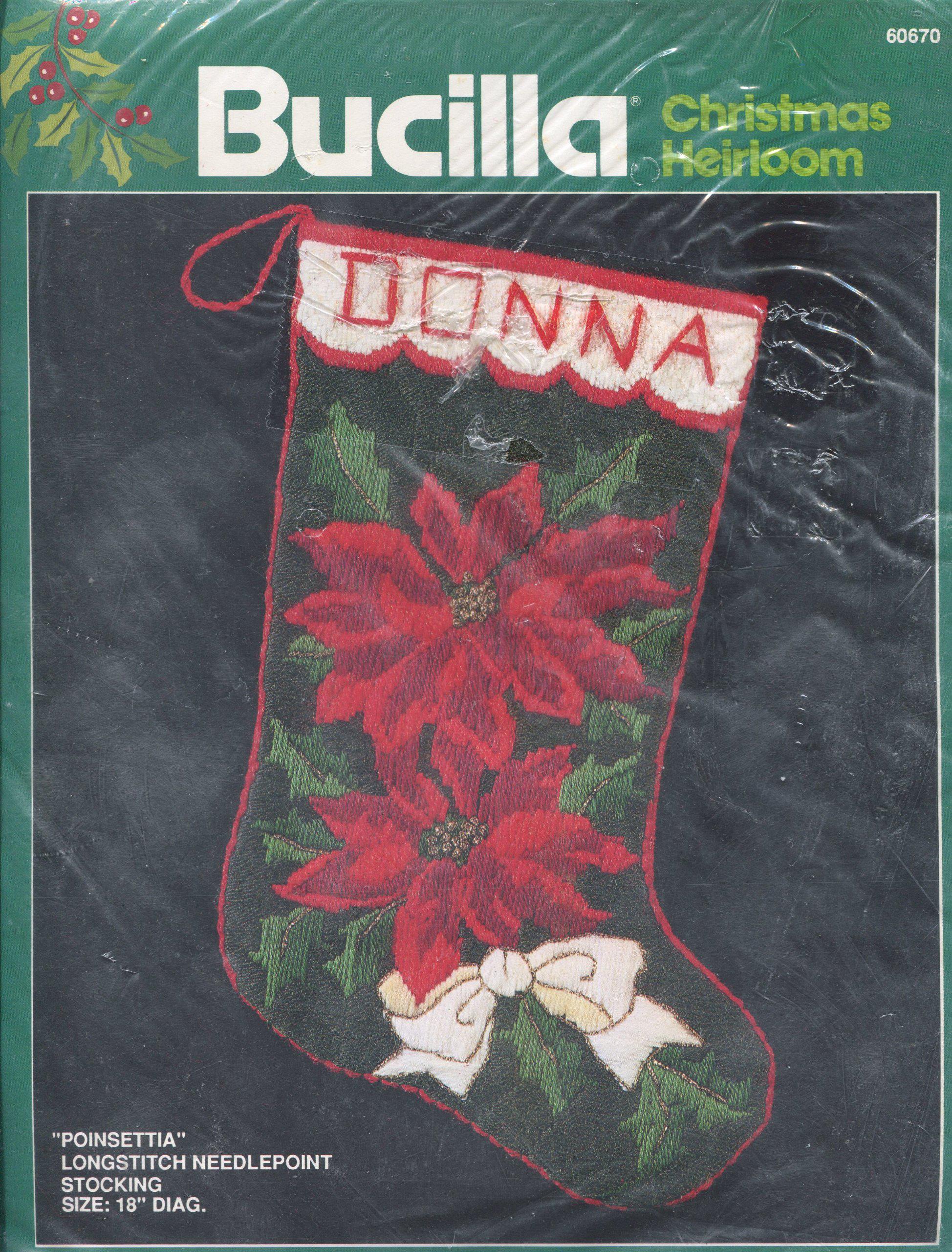 Bucilla Christmas Heirloom Poinsettia Longstitch Needlepoint Stocking Kit