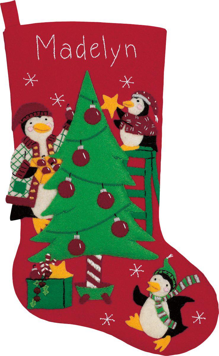 dimensions needlecrafts stocking, peppermint penguins