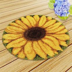 DL-YTG diy rug crochet yarn kits latch hook kit embroidery carpet set (sunflower,21x21 (52x52cm)