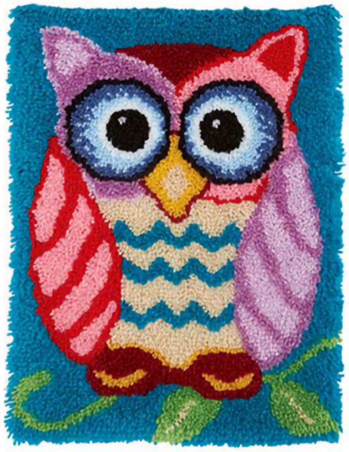 MLADEN mladen latch hook rug kits diy crochet yarn rugs hooking craft kit  with color preprinted pattern design for adults kids (owl