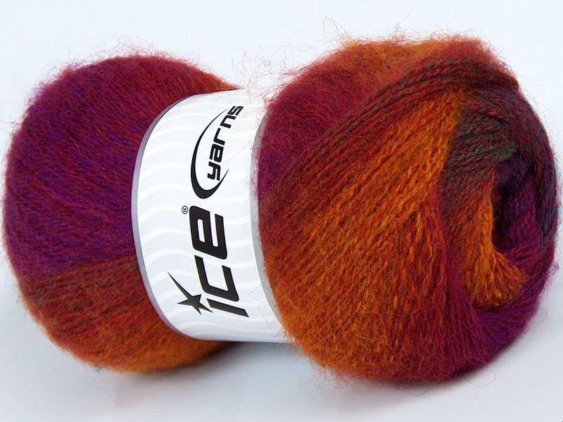 ICE Yarns red orange blue green purple mohair pastel yarn - premium acrylic, wool, mohair sport weight yarn 100 gram 546 yards