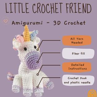 Leisure Arts leisure arts little crochet friend animals crochet kit,  unicorn, 8, complete crochet kit, learn to crochet animal starter ki