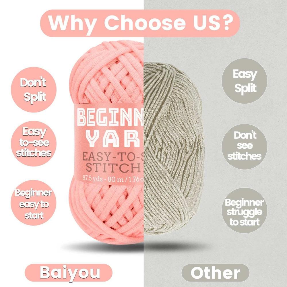 Baiyou 3x50g beginners light pink yarn, 260 yards light pink yarn for crocheting knitting, easy-to-see stitches, worsted medium #4, 