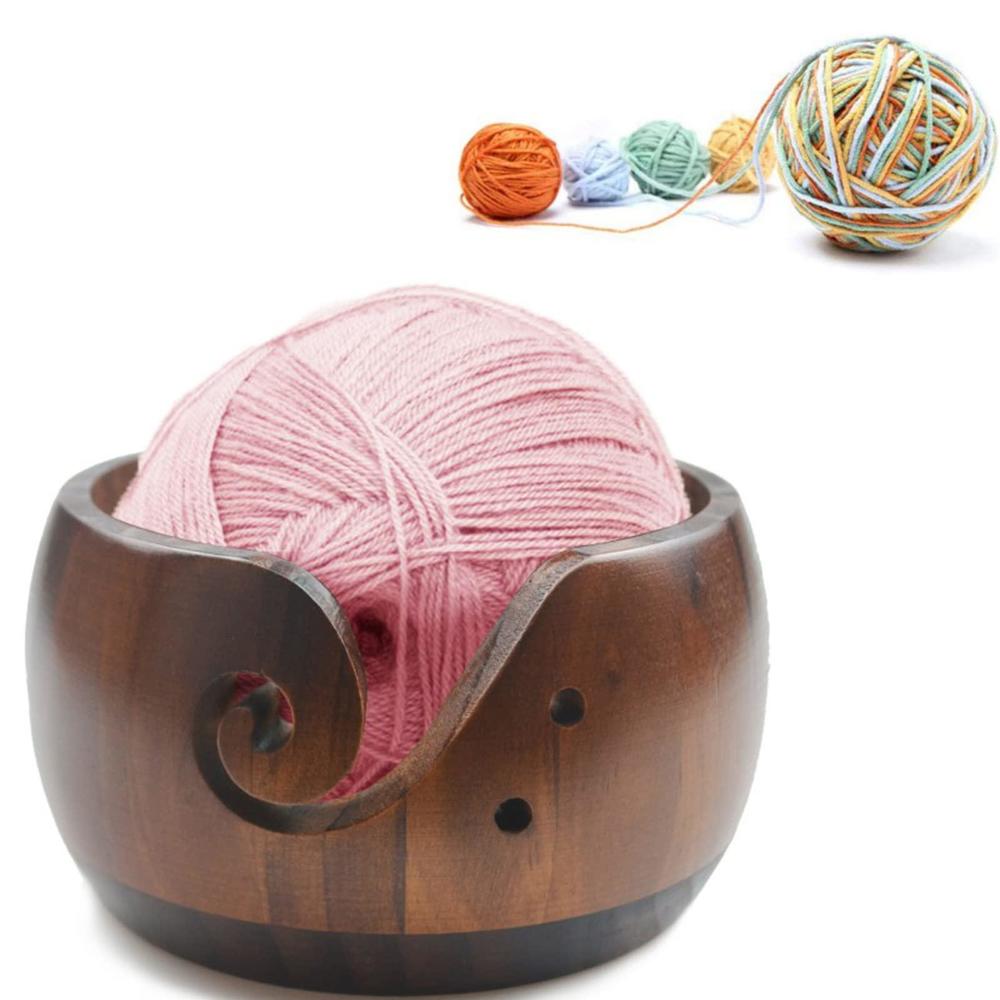 joyeee wooden yarn bowls for knitting, handmade yarn storage bowl for diy crocheting home decor, home needlework yarn holder 