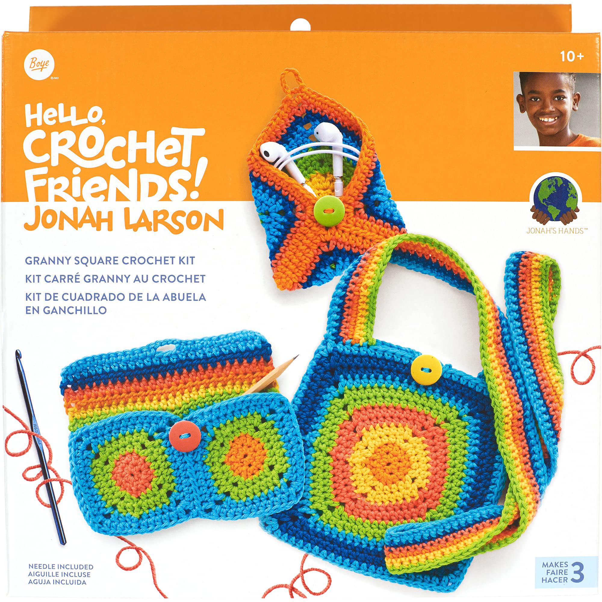 Boye boye jonah's hands granny square accessories beginners crochet kit for  kids and adults, makes 3 projects, multicolor 8 piece