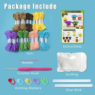 Aiaabq aiaabq crochet kit for beginners - 5pcs succulents, beginner crochet  starter kit for beginners adults, crocheting knitting ki