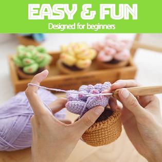 fecloud crochet knitting kit for beginners - 3pcs succulents, beginner  crochet knitting kit kits for beginners adults, step-b