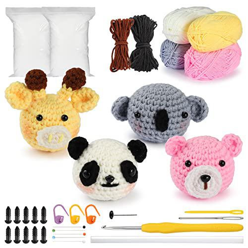 TianLian beginner crochet kits, crochet kits for kids and adults, 4pcs crochet  animal kit for starters include videos tutorials