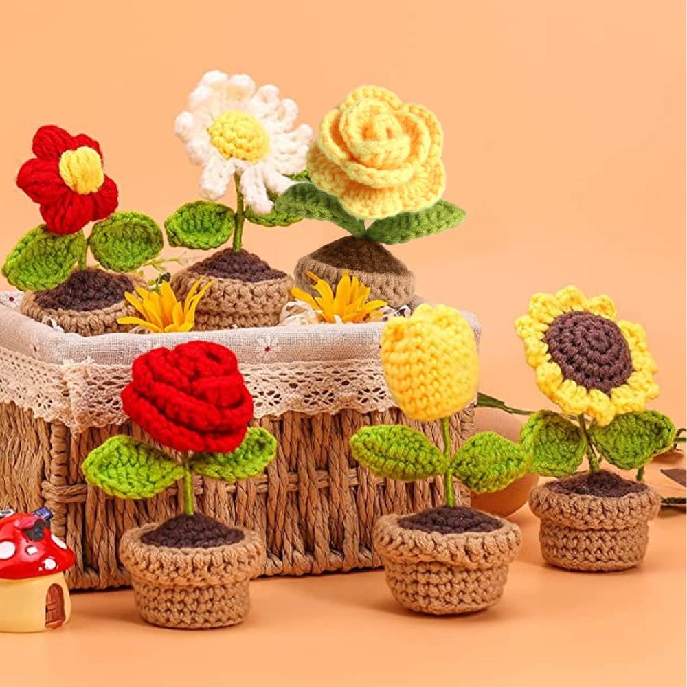 artcentury crochet kit for beginners-6pcs potted flowers beginner