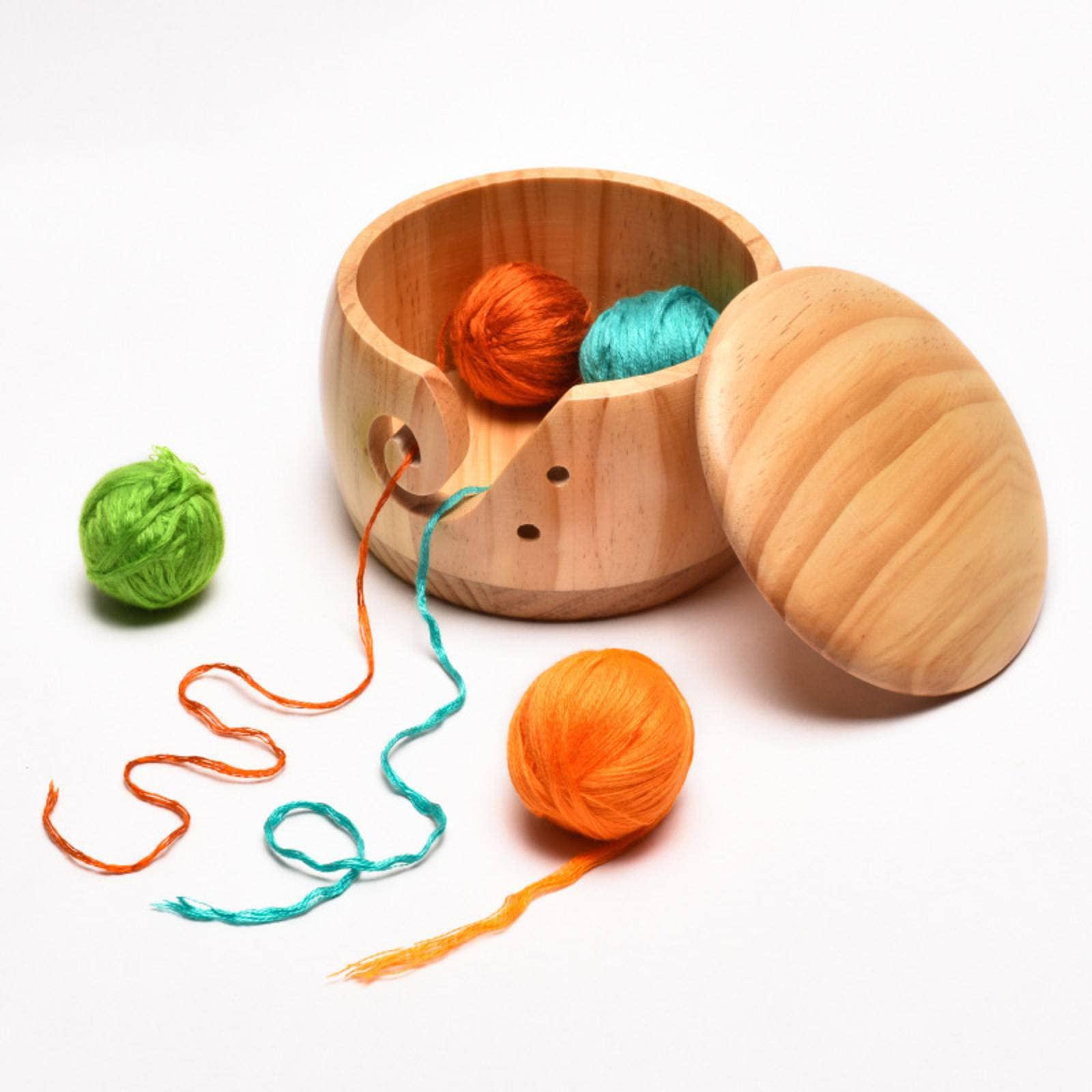 mbeta wooden wool bowl wool knitting storage bowl with lid wool bowl with  holes crochet wooden