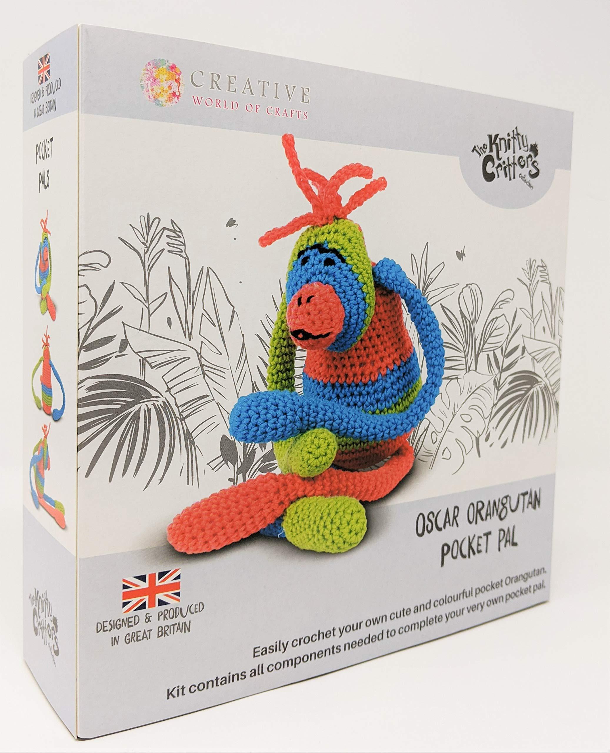 creative expressions knitty critters pocket pal crochet kit-oscar orangutan