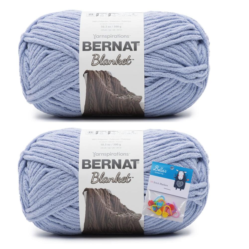 bernat yarn bernat blanket yarn - big ball (10.5 oz) - smokey blue - 2 pack bundle with bella's crafts stitch markers