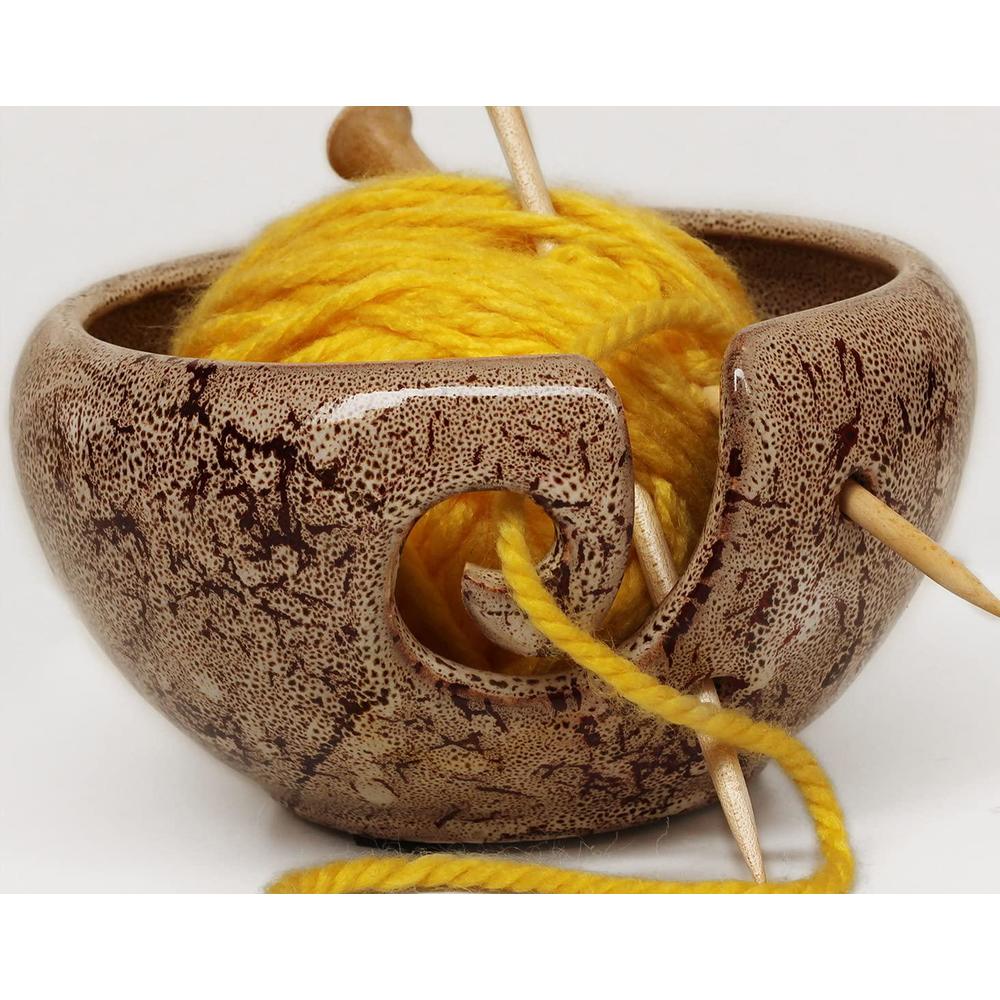 abhandicrafts mother's day special - abhandicrafts 6" brown ceramic yarn bowl knitting ball holder yarn storage bowl crochet all men women