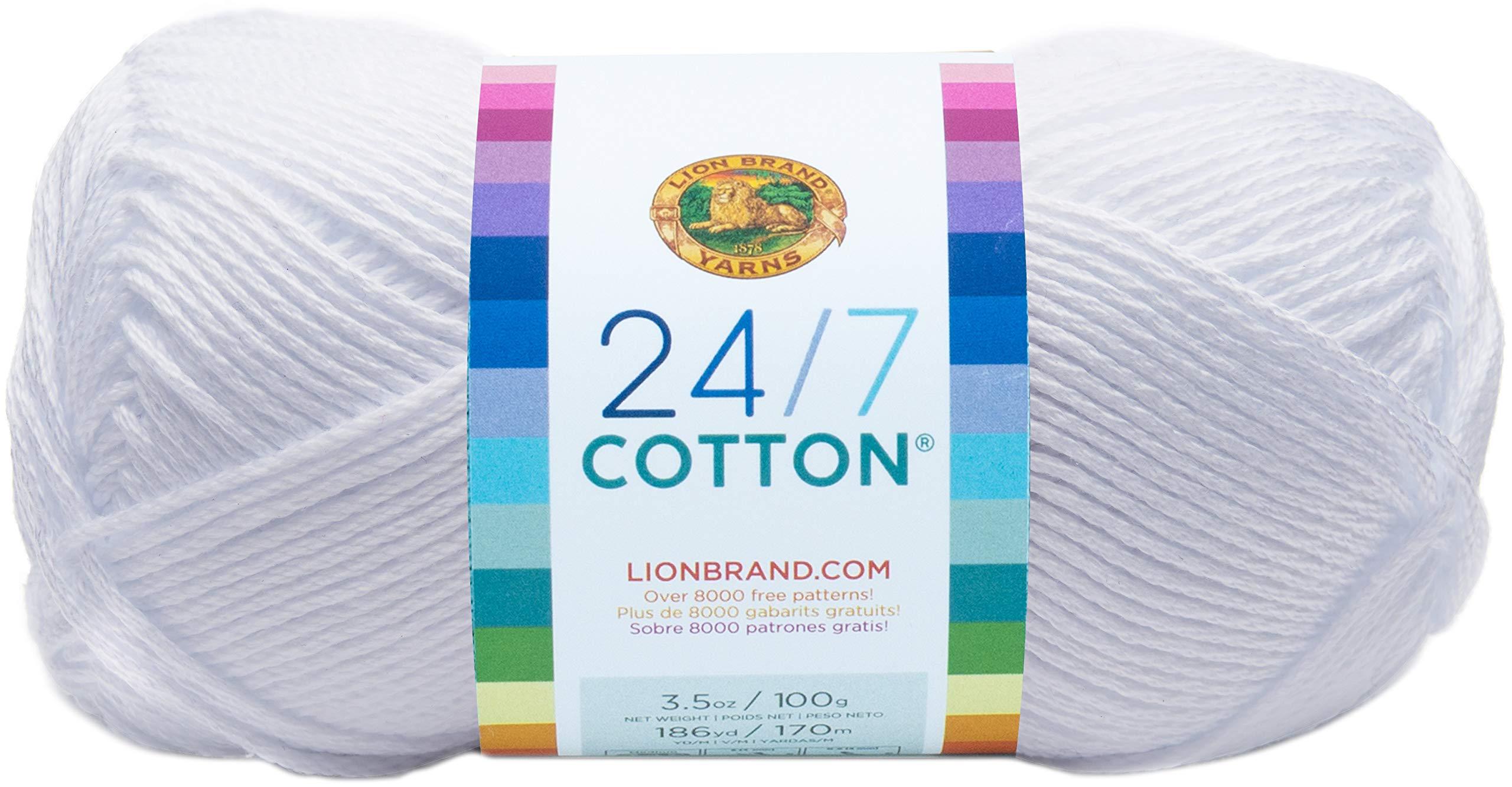 Lion Brand Yarn lion brand 24/7 cotton yarn white 761-100 (6-skein) same dye lot worsted medium #4 soft knitting yarn crochet 100% cotton bun
