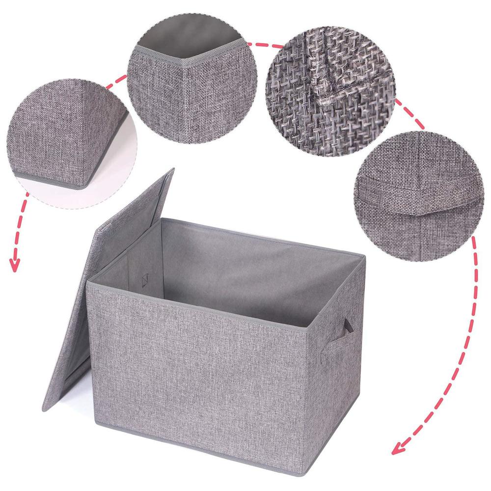 tenabort 4 pack large foldable storage box with lids [16.5x11.8x11.8] fabric storage cube organizer cloth containers linen bins basket