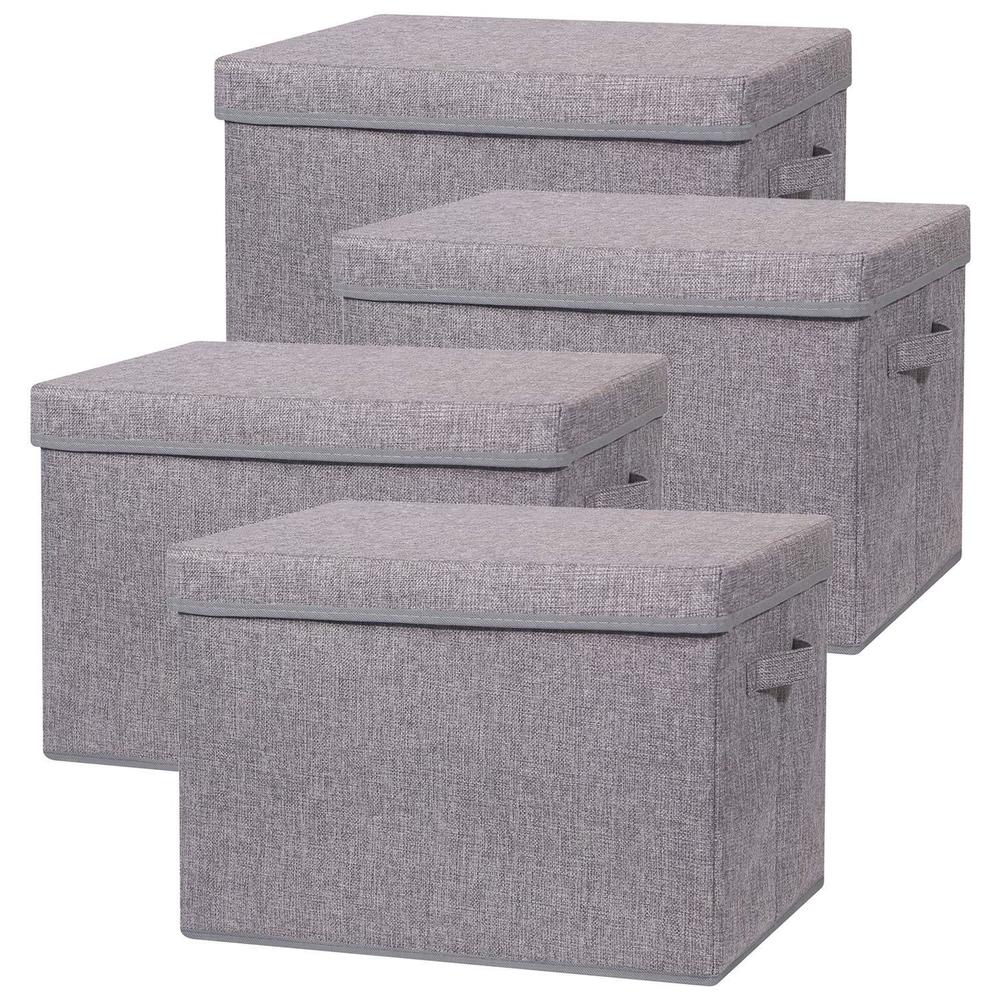 tenabort 4 pack large foldable storage box with lids [16.5x11.8x11.8] fabric storage cube organizer cloth containers linen bins basket