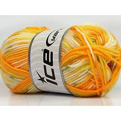 ICE Yarns kumquat mini baby design dk yarn - acrylic wool blend self-patterning yarn 50 gram, 142 yards - orange, yellow, white, green