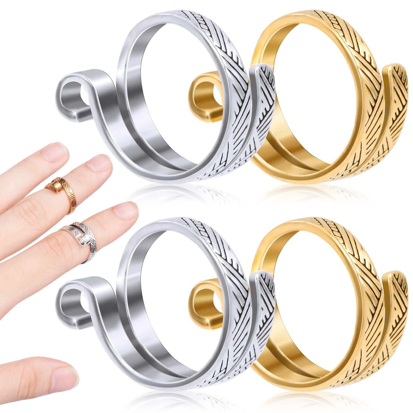 ANCIRS ancirs 4 pack knitting crochet loop ring for fingers, adjustable crochet  tension ring, metal open yarn guide finger holders