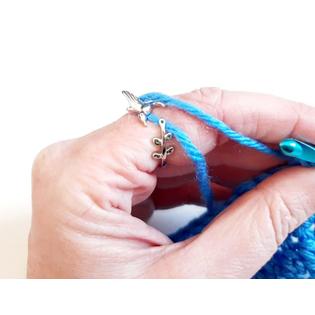 mayhouse silver yarn tension ring hummingbird & leaf, adjustable size 6-10 crochet  ring