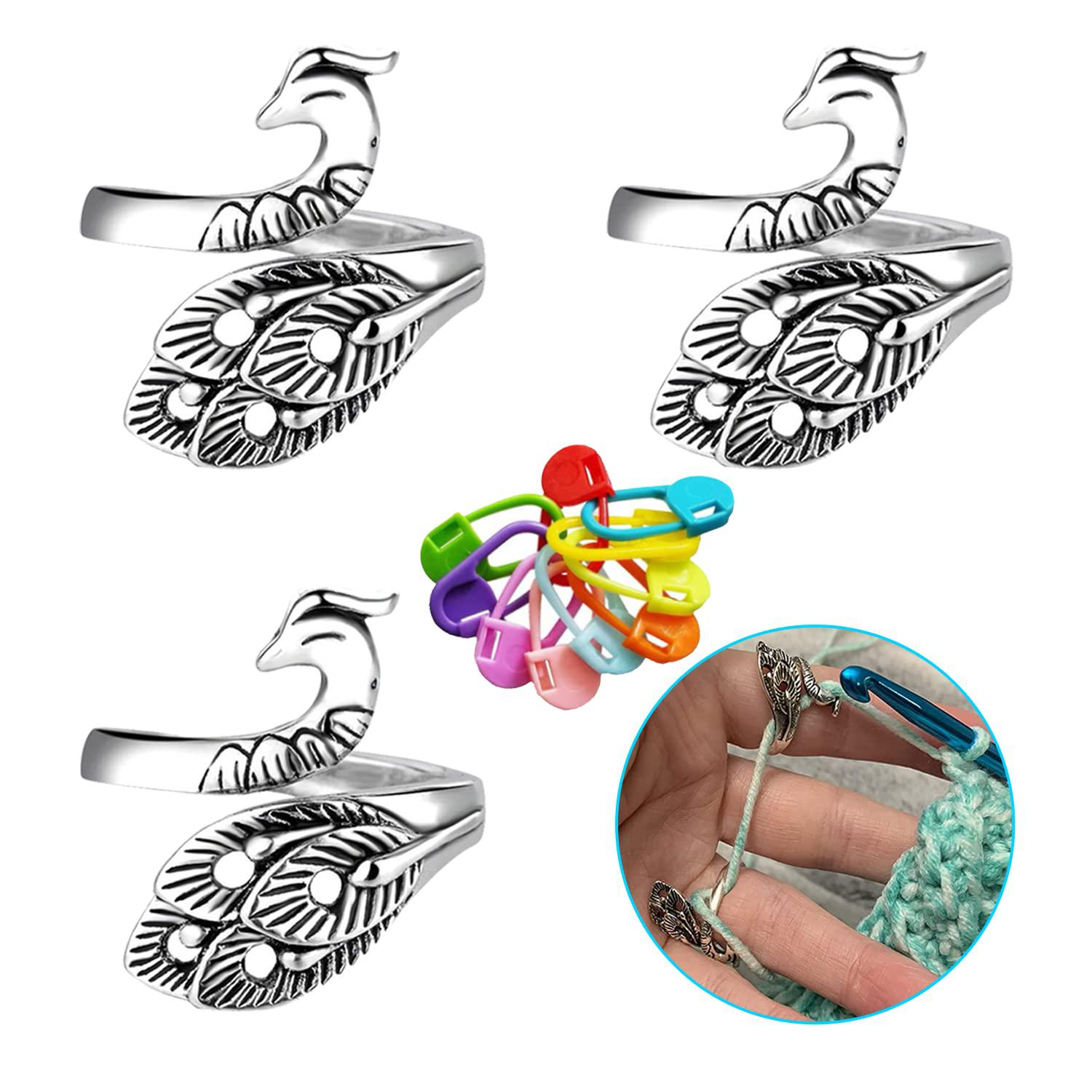 Gozadera upgraded 3 pcs crochet ring for finger yarn guide, adjustable tension  ring for crocheting, finger pain release and faster kni