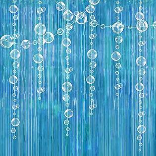 Decor365 Ocean Blue Under The Sea Party Decoration Tinsel Foil Fringe Curtain Backdrop Hanging White Bubble Garland for Mermaid birhth