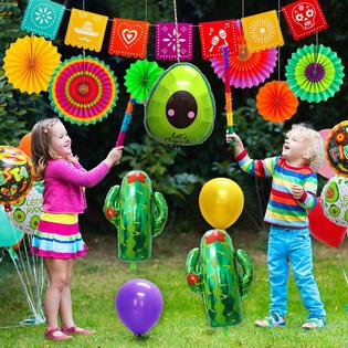 ADLKGG fiesta cactus party decorations,mexican theme party cactus baby  shower decorations,multicolor hanging paper fans