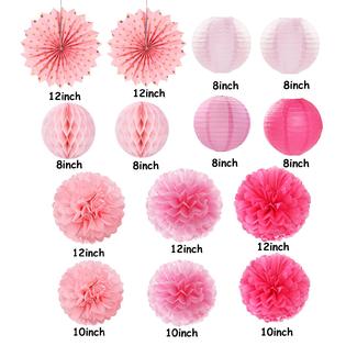 Lasting Surprise rose hot-pink party decorations streamers - 14pcs girl  birthday baby shower paper lanterns fan