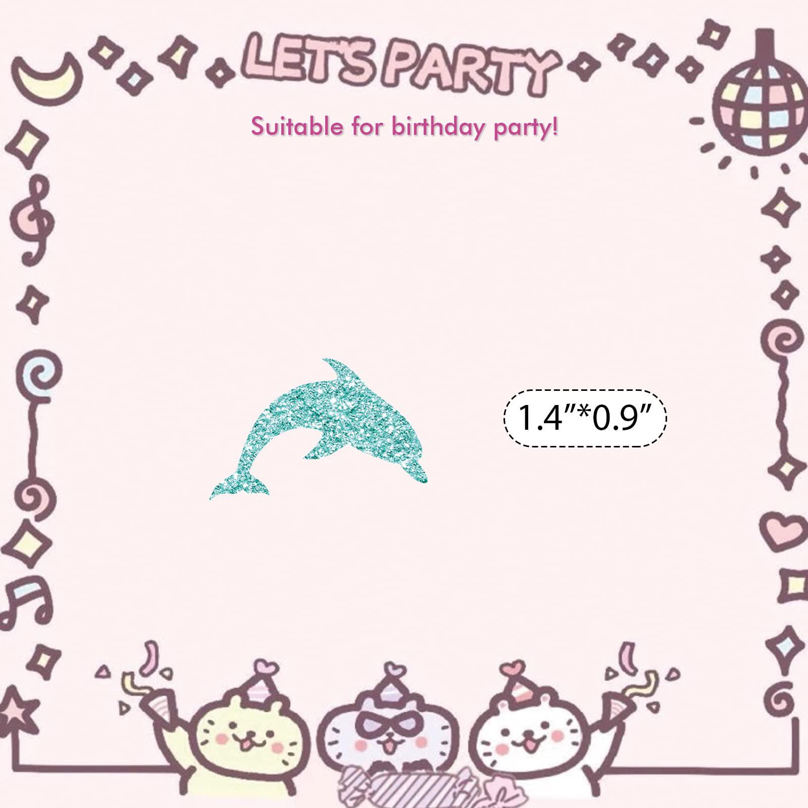 PINKAAJ set of 100 dolphin confetti, sky blue glitter dolphin paper scatter, sea party confetti, dolphin smash cake decor, sea themed