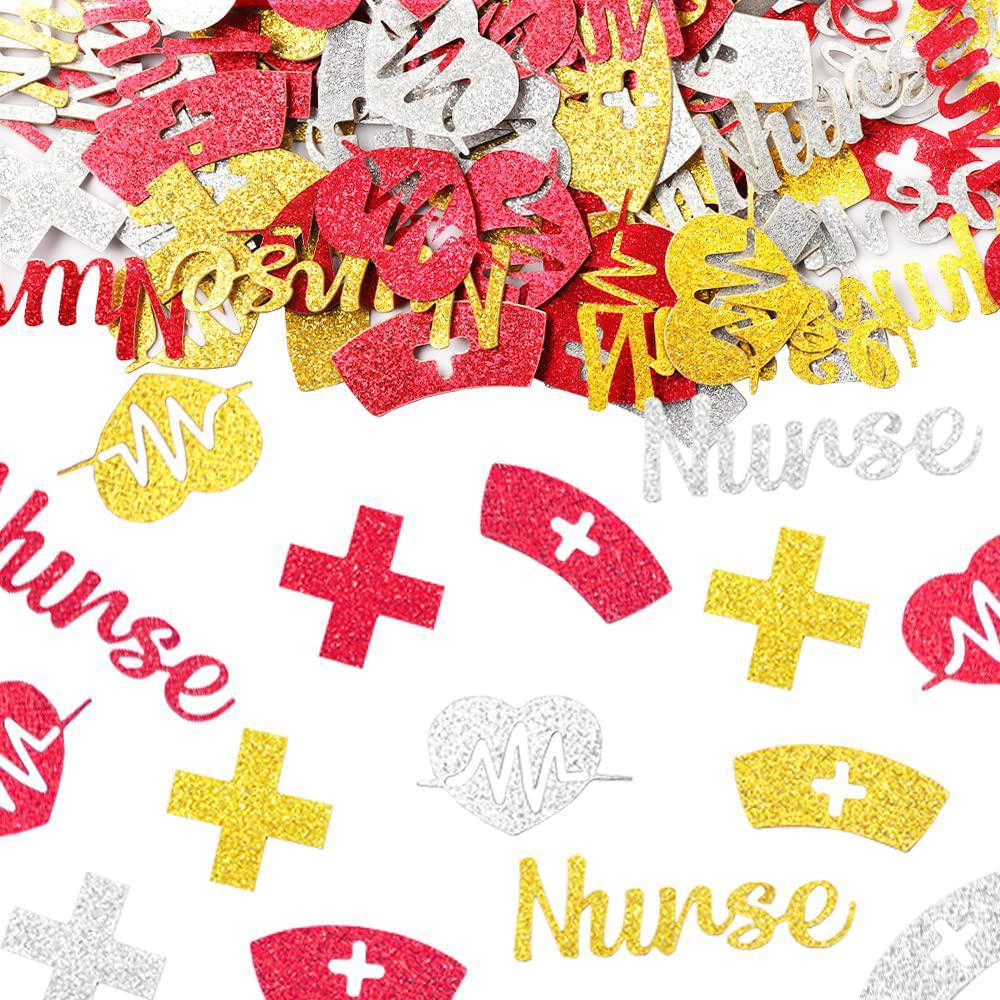 heureppy 200 pieces nursing graduation confetti red gold silver nurse uniform confetti graduation decor sequin paper confetti for nurs