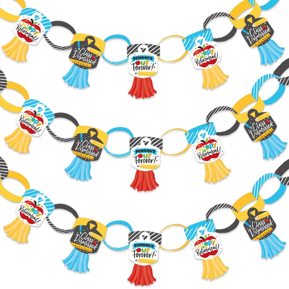 big dot of happiness teacher retirement - 90 chain links and 30 paper tassels decoration kit - happy retirement party paper c