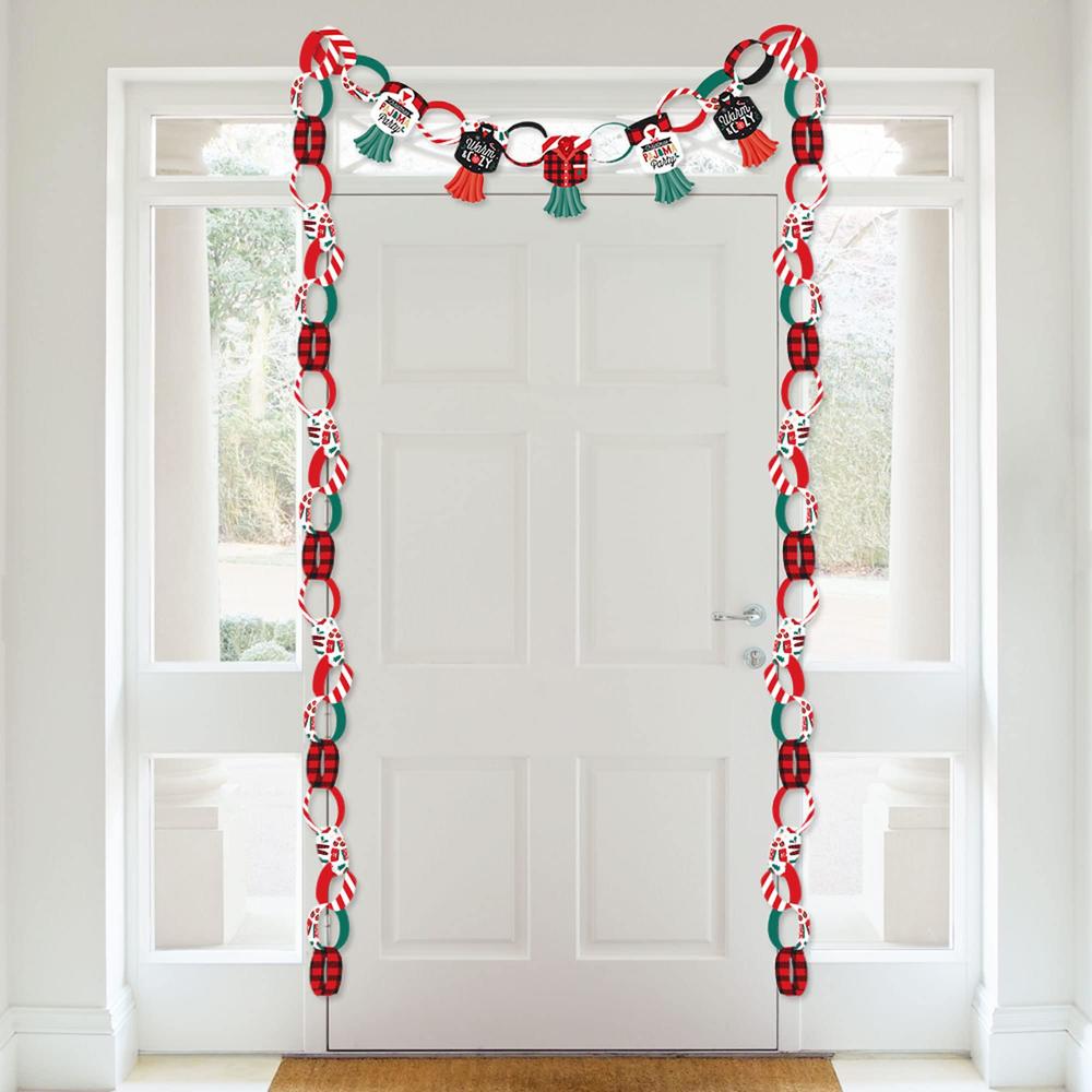 big dot of happiness christmas pajamas - 90 chain links and 30 paper tassels decoration kit - holiday plaid pj party paper ch