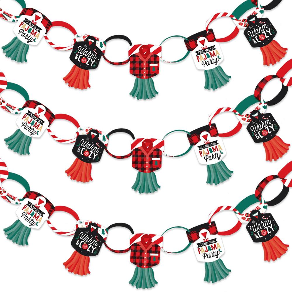 big dot of happiness christmas pajamas - 90 chain links and 30 paper tassels decoration kit - holiday plaid pj party paper ch