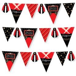 big dot of happiness red carpet hollywood - diy movie night party pennant garland decoration - triangle banner - 30 pieces