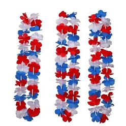 party planning patriotic luau party leis - red, white, and blue flowers - fun pool or beach decoration favors costume - 3 cou