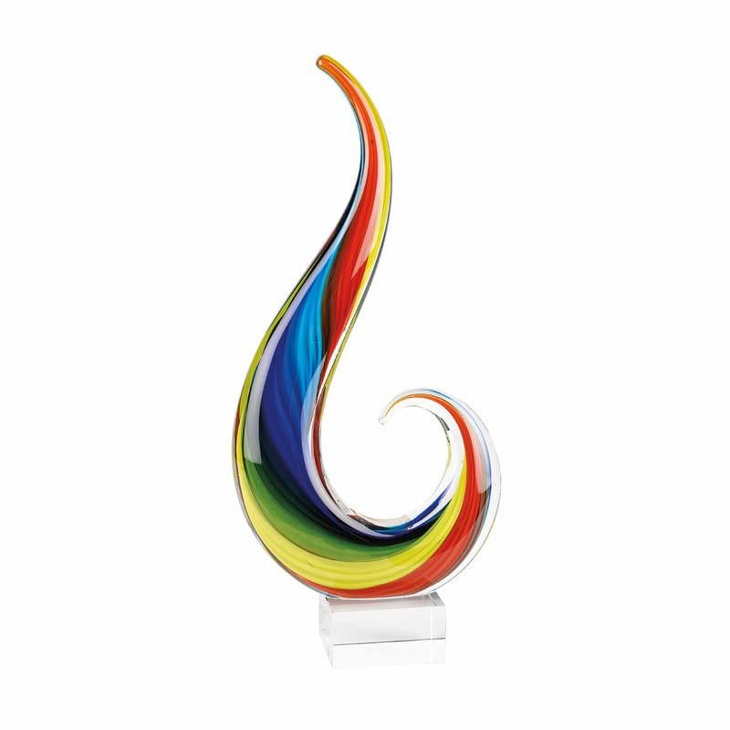 badash rainbow note murano-style glass sculpture - home decor glass art - 16" tall mouth-blown glass decor on crystal base - 