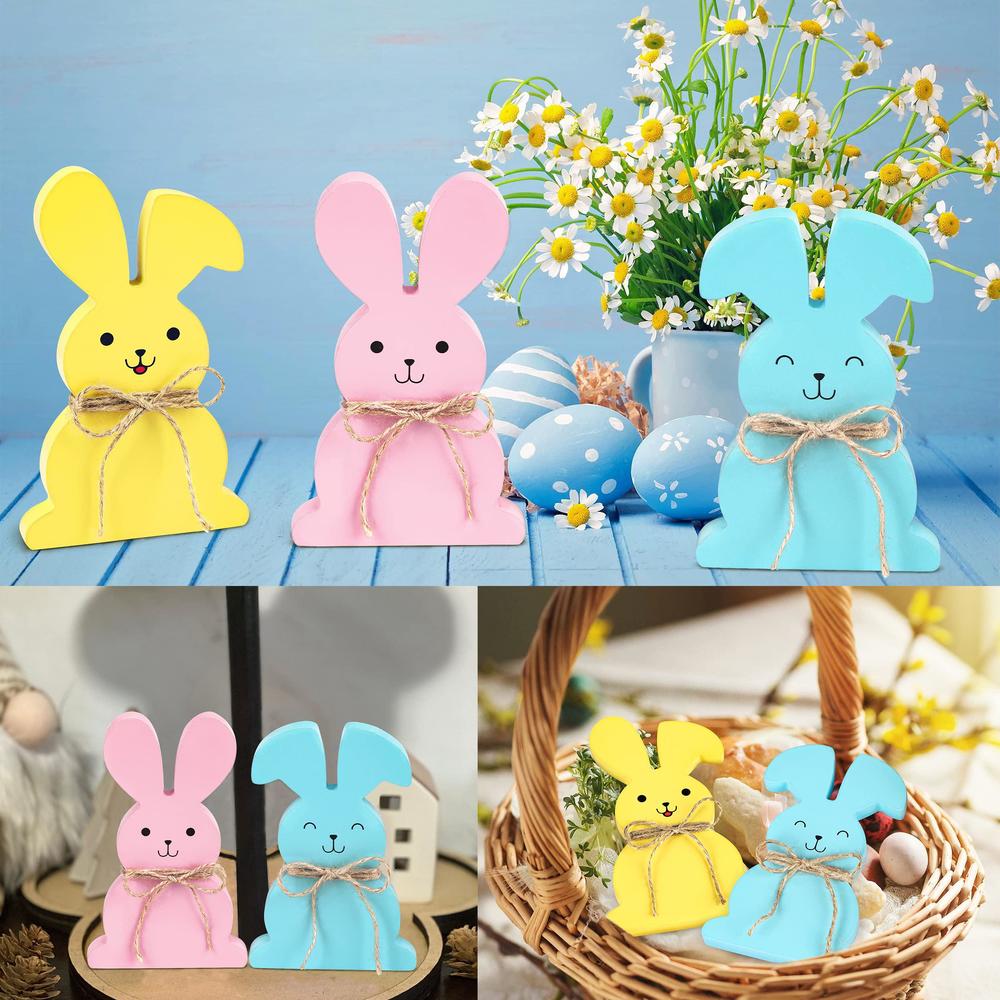 inwnpio easter decorations for the home - easter bunny wooden sign table decoration centerpieces with rope tabletop spring de